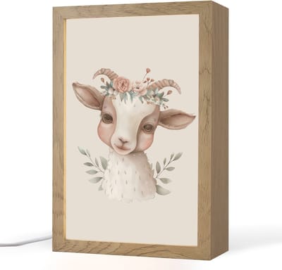 Nachtlampje 20x30 cm - Kinder lampje - Geit - Dier - Bohemian - Bloemen - Boho - Tafellamp kinderkamer - Slaapkamer lamp - Bedlamp kinderen - Kinderlampje stopcontact - Wandlamp babykamer - Nachtlampjes