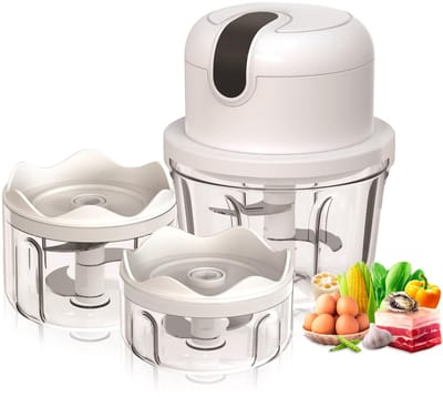 Ynkkvre - Elektrische Hakker met USB – Mini Voedselverwerker 100/250/350 ml – Elektrische Groente- en Fruit Snijder – 3 Scherpe Messen – Multi Hakker