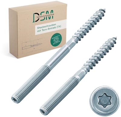 Verzinkte Stokschroeven Dubbele Draad M12 x 200 mm met Torx Aandrijving voor Houtmontage