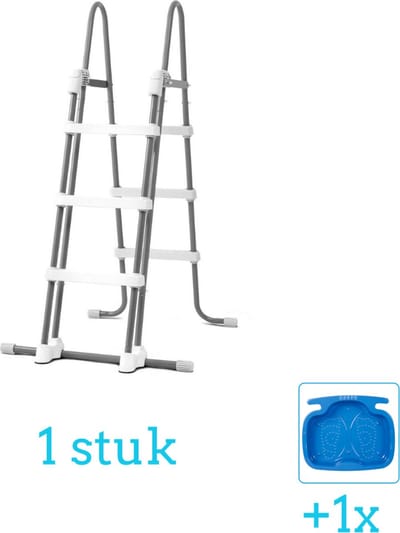 Zwembadtrap met extra veiligheid Intex - 107 cm inclusief Intex Voetenbad (1 stuks) - Zwembad trap - Zwembadladder - Zwembadtrap Intex