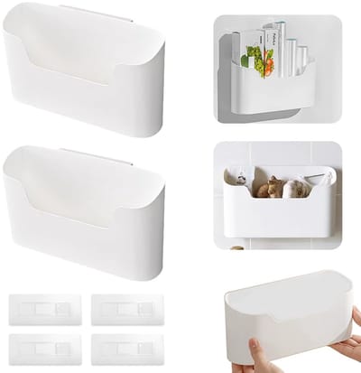 carmdering - Zelfklevende Opbergdoos - Muurorganizer - ABS Kunststof Bak - Boorvrije Montage - Draagkracht 2 Kg - Hoogwaardig ABS - Compact Design - Ruimtebesparend - 2 Stuks