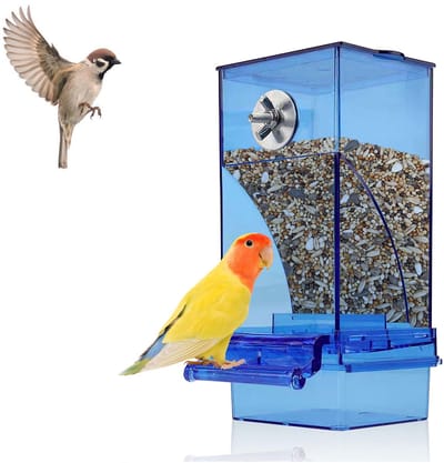 Voederplek -Vogelvoederstation - Bird Feeder -Stofvrije automatische vogelvoederbak - 18.5*8.5*7.5cm -Vogelvoederhuisje voor Kleine Vogels -papegaaienvoederbak - Vogel voeder bakje - transparant - voor aan het raam - Blauw