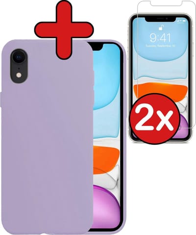 Hoesje - Met 2x Screenprotector - Geschikt voor Apple iPhone XR - Sterk & Shockproof - Telefoon Hoes - Back Cover - Siliconen Case - Telefoonhoes - Lila