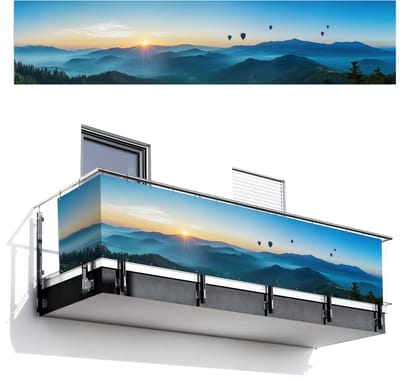 Balkonscherm 500x110 cm - Balkonposter Luchtballonnen - Bergen - Zonsopgang - Landschap - Balkon scherm decoratie - Balkonschermen - Balkondoek zonnescherm