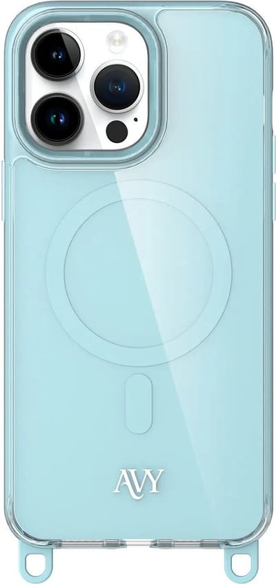 AVY Hoesje geschikt voor Apple iPhone 14 Pro Max | Compatibel met MagSafe | Back Cover | Haakjes voor koord | Blauw