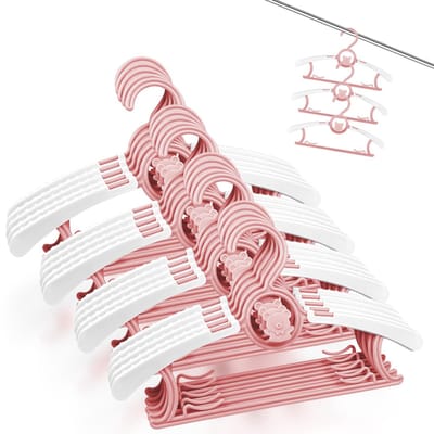 20 stuks kleerhangers, uittrekbare kunststof kinderkleerhangers met stapelbare beertjeshaken, antislip babykleerhangers voor kinderkleding en babygarderobe (Roze)