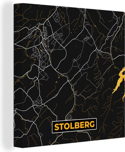 Canvas Schilderij Goud – Duitsland – Plattegrond – Gold – Stadskaart – Kaart – Stolberg - 20x20 cm - Wanddecoratie