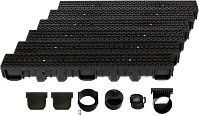 Drainagegoot set - Regenwaterafvoer grond - Overtollig water beheersen - Modulair plug-in systeem - 6 meter lengte - Zwart rooster
