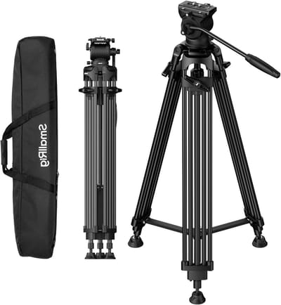 Zware Video Tripod van 75" met 360° Fluid Head, Geschikt voor DSLR en Camcorders, Eenvoudig en Snel Uitbreidbaar tot 17.64lb Belastbaar