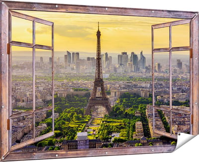 Gards Tuinposter Doorkijk Skyline van Parijs met de Eiffeltoren - 180x120 cm - Tuindoek - Tuindecoratie - Wanddecoratie buiten - Tuinschilderij