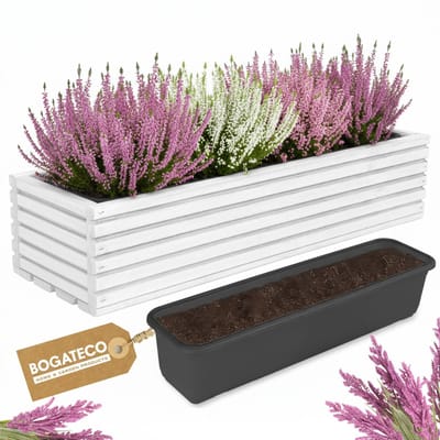 Houten bloembak | Plantenbak | Bloempot 64 x 20 x 14,5 cm | Kruidenpot | Bloempot met kunststof inzetstuk | Waterdicht | Wit