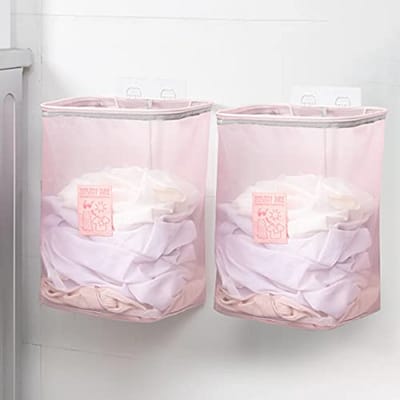 Opvouwbare Wandwasmand voor Kinderkamer - 38 x 17 x 26 cm - 2 Stuks, Roze