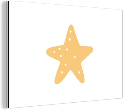 Wanddecoratie Metaal - Aluminium Schilderij Industrieel - Ster - Meisjes - Jongens - Oranje - Stippen - Kinderen - 30x20 cm - Dibond - Foto op aluminium - Industriële muurdecoratie - Voor de woonkamer/slaapkamer