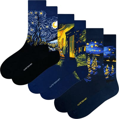 Kunst sokken - Starry Night 3-Pack: Vincent van Gogh - Sokken Dames 36 40 - Biologisch Katoenen Sokken - funny socks happy - Vrolijke Sokken - Grappige Sokken - Sokken Cadeau