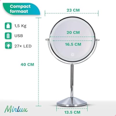 LED Make-Up Spiegel met Verlichting voor Wandmontage - Dubbelzijdige Kosmetica Spiegel met 1x/5x Vergroting - 3 Lichtstanden - Flexibele Arm en Oplaadbaar via USB
