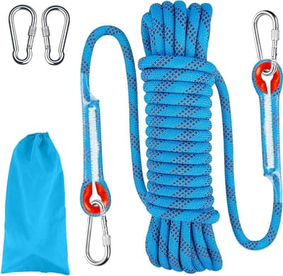 Veiligheidstouw 20 m - Zeer sterk nylon klimtouw met 2 karabijnhaken voor outdoor, bergbeklimmen en campingactiviteiten