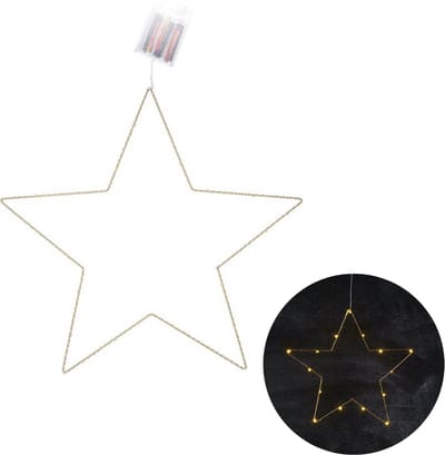 Cheqo® Kerstverlichting Ster - Kerstdecoratie - Kerstversiering - Kerstlampjes - Kerstster - 25 LEDs - Warm Wit - 45cm