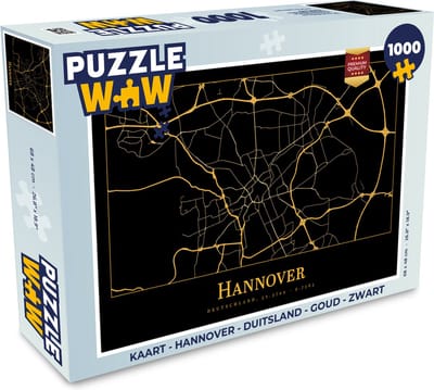 Puzzel Kaart - Hannover - Duitsland - Goud - Zwart - Legpuzzel - Puzzel 1000 stukjes volwassenen