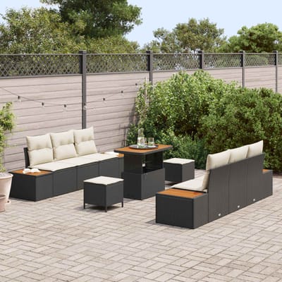 vidaXL - Tuinbank - Set - 9 - st - 8-Aantal - zitplaatsen - Zwart - en - Crème