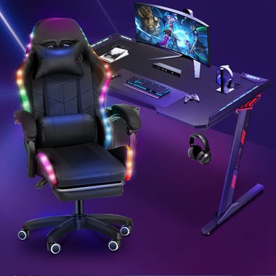 Gamingstoel – Gamestoel – Zithoekstoel – Bureaustoel – Computerstoel – RGB Verlichting – Ingebouwde Speakers – Ergonomisch Recliner – Verstelbare Hoogte – Opvouwbare Basis – Zwart