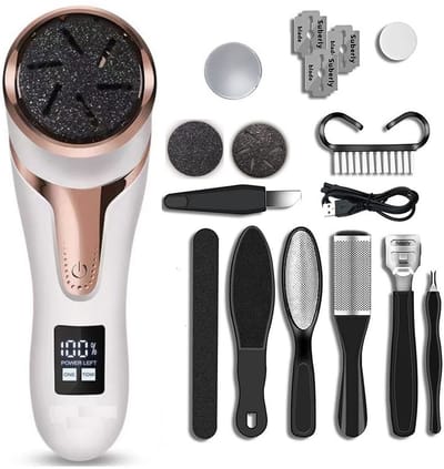 Elektrische voetvijl - Eltverwijderaar met twee snelheden - Elektrische voetvijl met vacuümtechnologie en rolkoppen - USB-oplaadbare elektrische voetvijl voor hielreparatie en pedicure - Geschikt voor harde - Gebarsten en droge huid - Wit