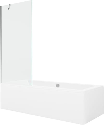 Mexen Cube rechthoekig bad 170 x 80 met ombouw en 1-vleugelig scherm 80 , transparant, chroom - 550517080X9508000001