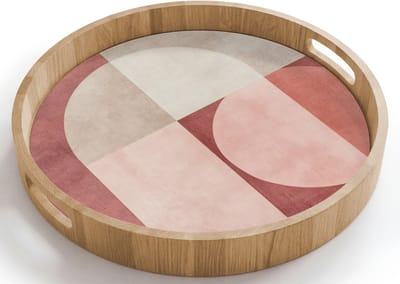Dienblad rond 40x40 cm - Schootdienblad hout - Figuren - Abstract - Roze - Borrelplank rechthoek - Plateau houten dienbladen