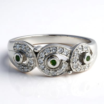 Cavill - Zilveren ring dames - 925 Sterling zilver - 3 natuurlijke Alexandrieten 0,04 ct en 27 witte topazen 0,197 ct - Elegant design maat 17