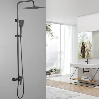 CECIPA Max Douchesysteem - Doucheset Zwart - egendouche met Douchekraan - Regendoucheset - 2 Functies Douchekolom - 10 inch Douchekop - Verstelbare Hoogte 93-130 cm - Zwart