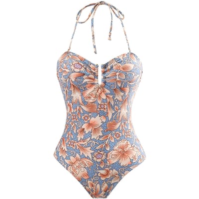 Maillot de bain une pièce sexy style vintage imprimé le plus récent pour femmes, à col licou, avec jupe en maille, Collection L