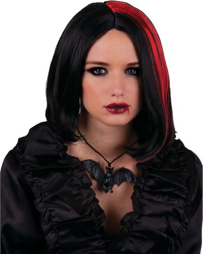 Funny Fashion Heksen/Vampier pruik kort haar - zwart/rood - dames - Halloween/Carnaval