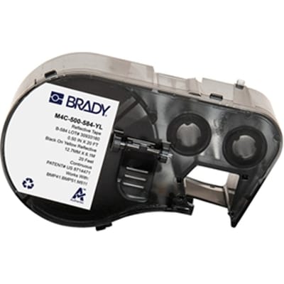 Brady M4C-500-584-YL plastic labels zwart op geel | 12,7 mm x 6,1 m (origineel)