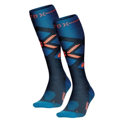 STOX Energy Socks - 2 Pack Skisokken voor Mannen - Premium Compressiesokken - Kleur: Zeegroen/Rood - Maat: Large - 2 Paar - Voordeel