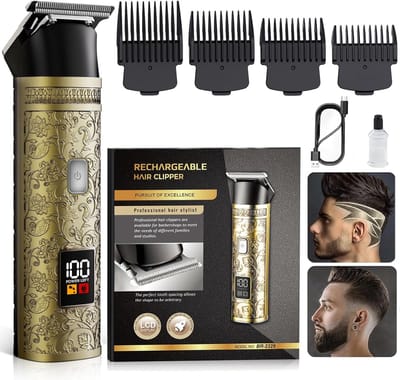 Professionele Tondeuse voor Mannen – Draadloze Baardtrimmer & Contourtrimmer – LED Display – Waterdicht & Oplaadbaar – Inclusief 4 Opzetkammen