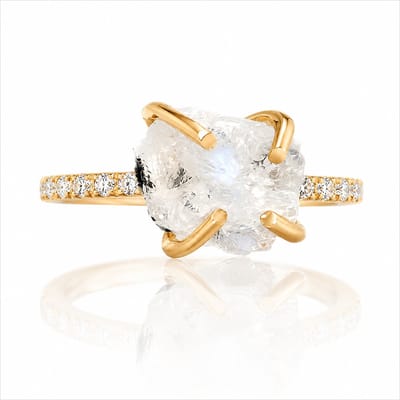 Natuursieraad - 925 sterling zilver ruwe maansteen gold plated ring maat 19.00 mm - luxe edelsteen sieraad