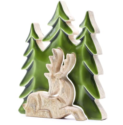 Verdwaald in het bos - Hert in het bos 3D houten decoratie - 23x20cm - Decoratie Herfst - Winter - Kerst