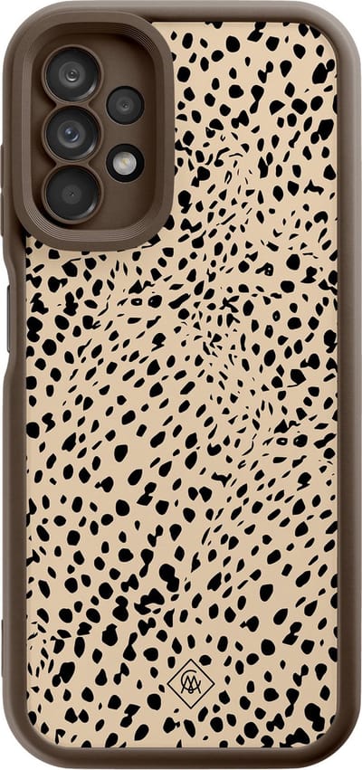 Casimoda® hoesje - Geschikt voor Samsung Galaxy A13 4G - Stippen bruin abstract - Zwart TPU Backcover - Gestipt - Bruin/beige