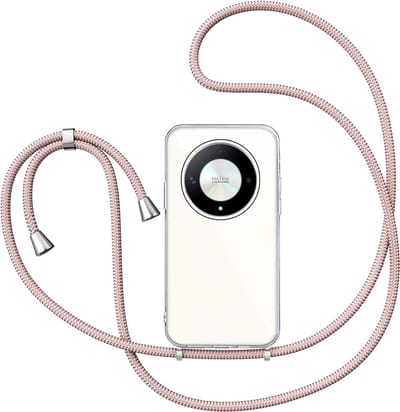 Hoesje met Koord geschikt voor Honor Magic 6 Lite - Back Cover Siliconen Case Transparant Hoes Roségoud