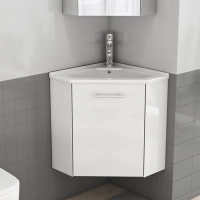 Hoek Wastafelmeubel Hoogglans Wit - Badkamerkast - Keramische Wastafel - Voorgemonteerd - MDF - Voor Gastentoilet - 39,8x24,8x40cm - Wit