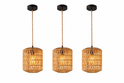 Jurrys Hanglamp - Boho lamp - Plafondlamp - Sfeerlamp - Set van 3 - Touwkleur - Verstelbare Kabel 150 cm - Maat 17.5 x 21 cm