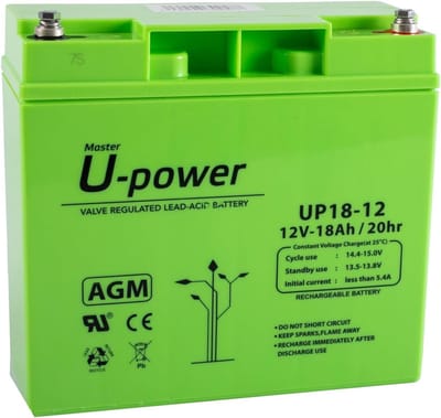 Oplaadbare Loodbatterij - AGM Accu - Algemeen Gebruik - Onderhoudsvrij Ontwerp - 12V 18Ah - Zwart