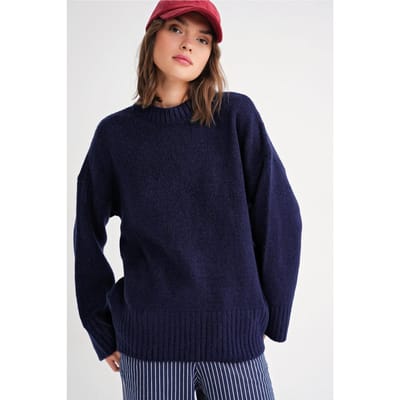 Oversized Geribde Gebreide Trui met Ronde Hals