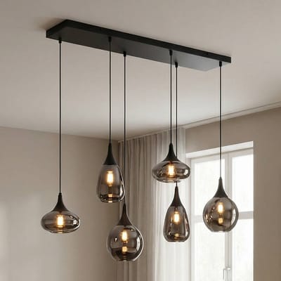 Trio Lighting Hanglamp LUMINA, 6-lamps, zwart/chroom, glas