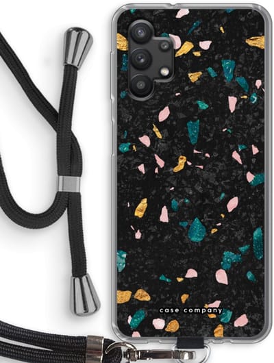 Case Company® - Hoesje met koord geschikt voor Samsung Galaxy A32 5G hoesje met Koord - Terrazzo N°10 - Telefoonhoesje met Zwart Koord - Bescherming aan alle Kanten en Over de Schermrand