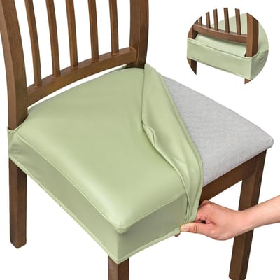 Daity Waterdichte stoelhoes voor eetkamerstoel - set van 2 - PU-leren stoelzitting - afneembare en wasbare stoelbeschermer - rugleuning (PU-lichtgroen)
