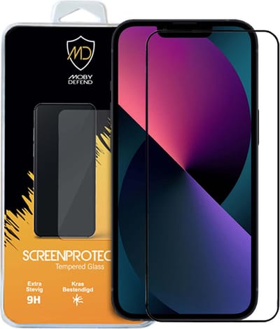 MobyDefend Screenprotector - Geschikt voor iPhone 13 / iPhone 13 Pro - Screensaver Met Zwarte Randen - Gehard Glas