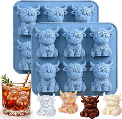 Cow IJsblokjes, mini-ijsblokjesvorm, ijsblokjesvorm Highland Cow, siliconen ijsblokjesvorm hooglandrunds, voor ijsblokjes in cocktails, chocolade, kaarsen en doe-het-zelf creaties (2)