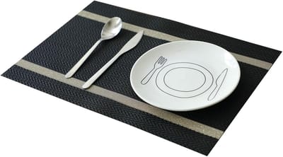 Eetkamerplacemats - Tafelonderleggers - Tafel decoreren - Uniek rechthoekig ontwerp - 6 stuks 45 x 30 cm - Zwart