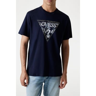 GUESS Ss Cn  Triangle Smart Blue Taglia: S | Magliette basic Outlet | Uomo | Blu