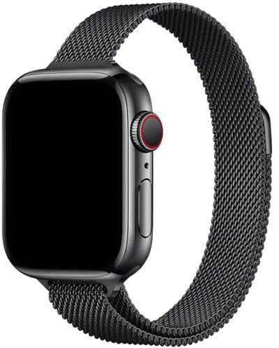 Stravo Slim Milanees bandje Geschikt voor Apple Watch 46mm (Series 10/11), 45mm (Series 7/8/9), 44mm (Series 4/5/6, SE 1/2/3), 49mm (Ultra 1/2/3) - Elegant en verfijnd Milanese Horlogeband met magnetische sluiting - Zwart